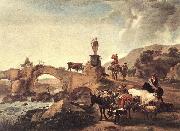 BERCHEM, Nicolaes Italian Landscape with Bridge  ddd oil painting